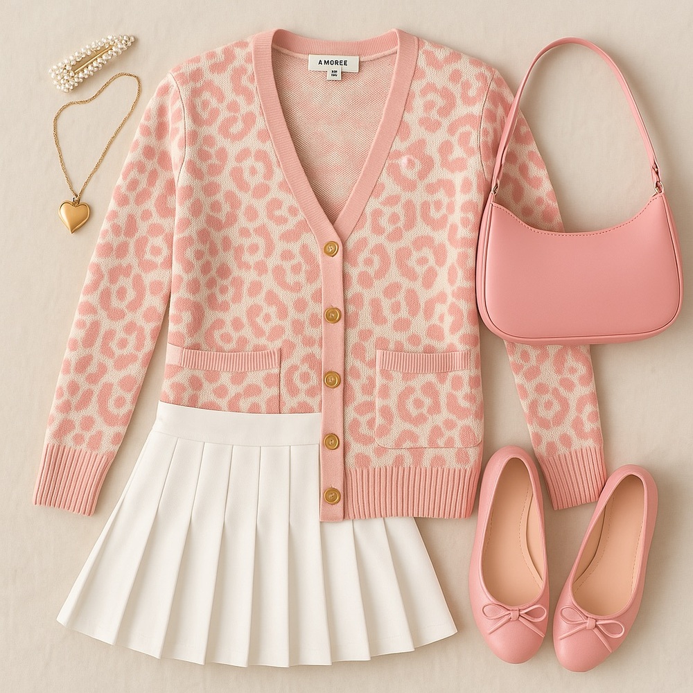 Andree baby pink leopard cardigan 2XL y2k meets soft glam